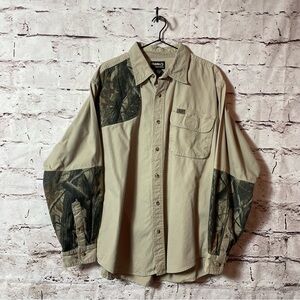 Guide Series Men’s Collared Button Up Khaki and Camo Shirt - Size Large